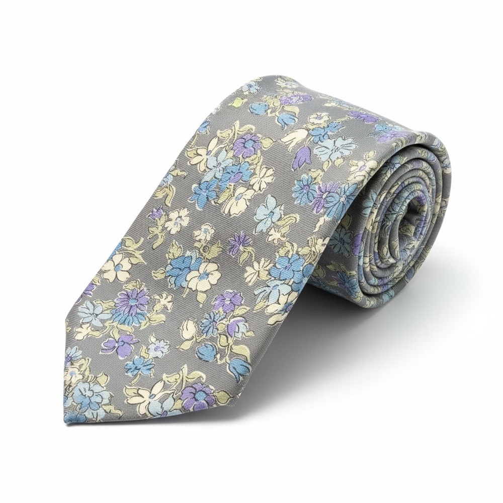 Brooks Brothers Floral Tie in Gray and Blue